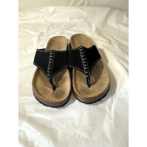 Fresno footbed Leather Suede Comfort Sandals Size 9 black